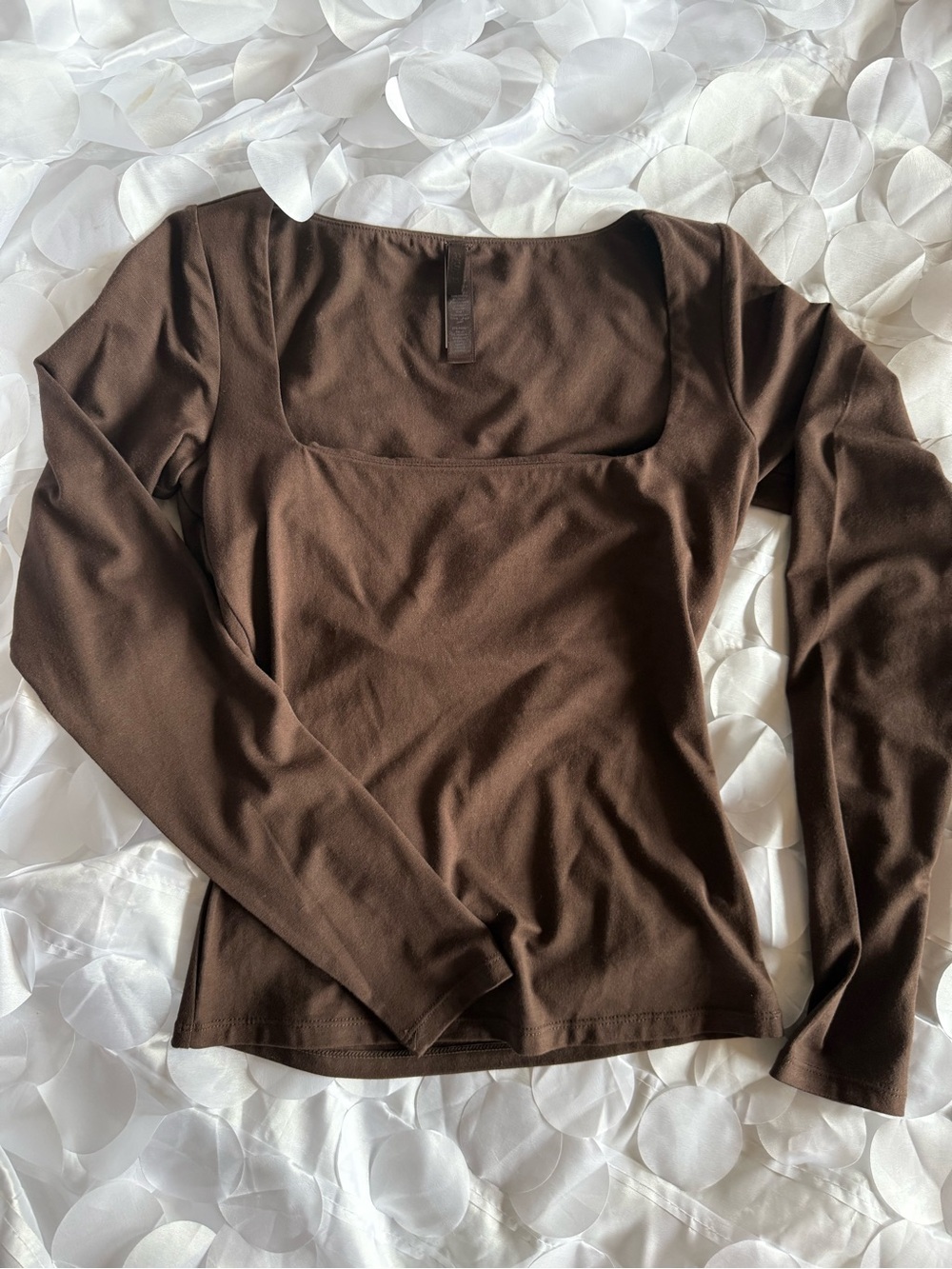 SKIMS Brown Long Sleeve Square Neck Top
